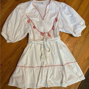 Crosby by Mollie Burch Mia White Tassel Belted Dress SZ L EUC